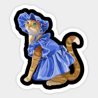 Girly Ginger Cat in Blue Dress Sticker